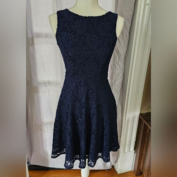 Elegant Navy Lace Dress - Picture 1 of 7